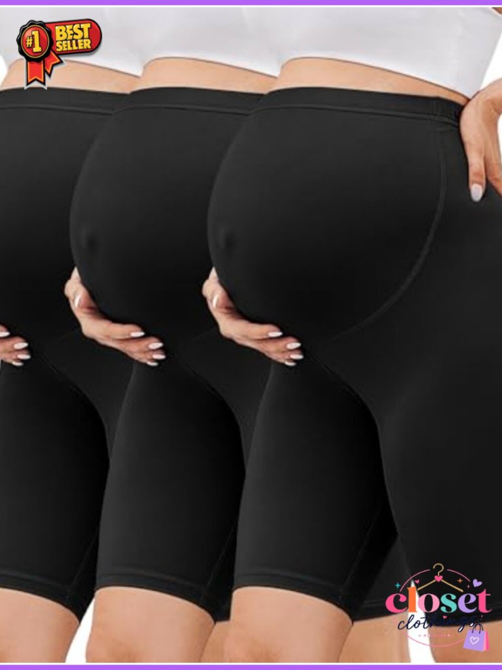 Maternity Biker Shorts Over Belly 8" Buttery Soft Yoga Lounge